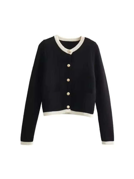 Women's Black Button-Front Knit Cardigan