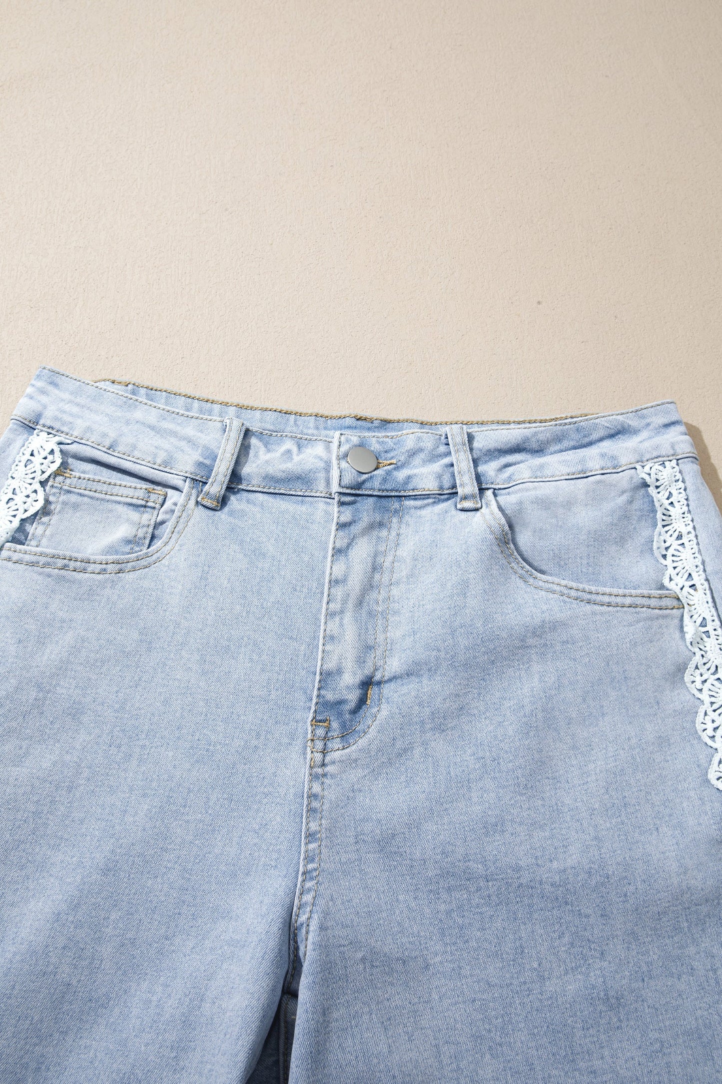 Lace Trim Side Stripe Straight Leg Jeans