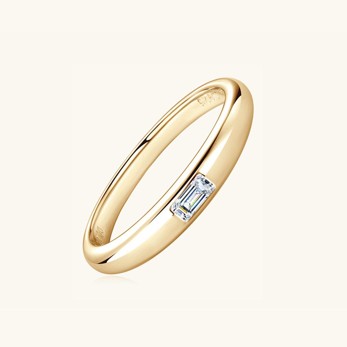 925 Sterling Silver Inlaid Moissanite Ring Gold Rectangular Drill