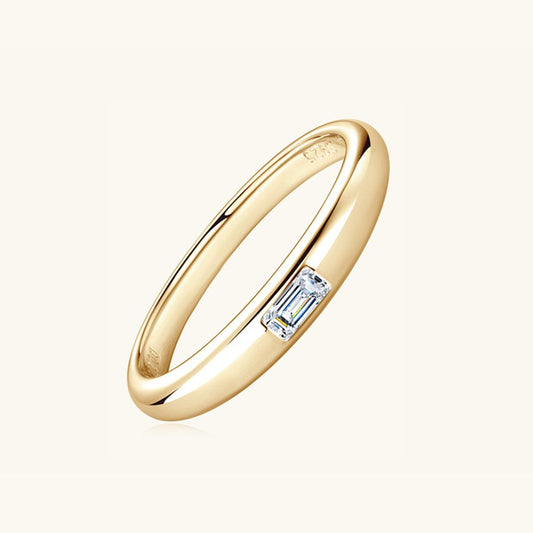 925 Sterling Silver Inlaid Moissanite Ring Gold Rectangular Drill