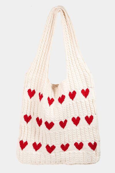 Fame Contrast Heart Crochet Tote Bag Red One Size