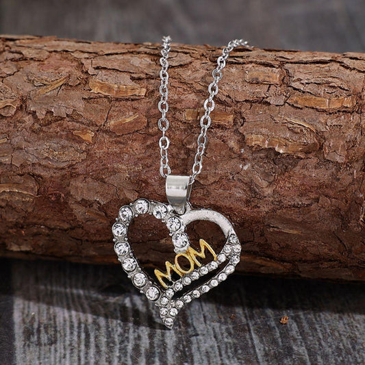 Alloy Inlaid Zircon Heart Pendant Necklace Silver One Size