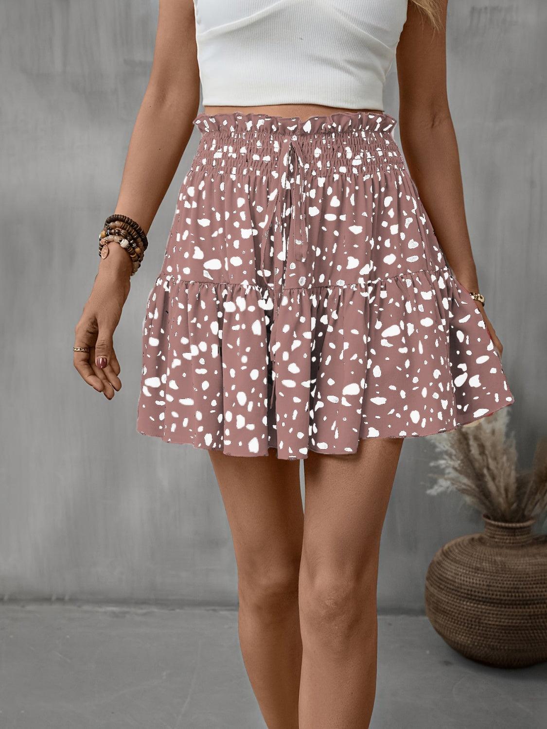 Frill Tied Printed Mini Skirt Light Mauve