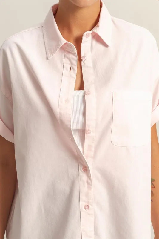 HYFVE Short Sleeve Button Down Oversized Shirt
