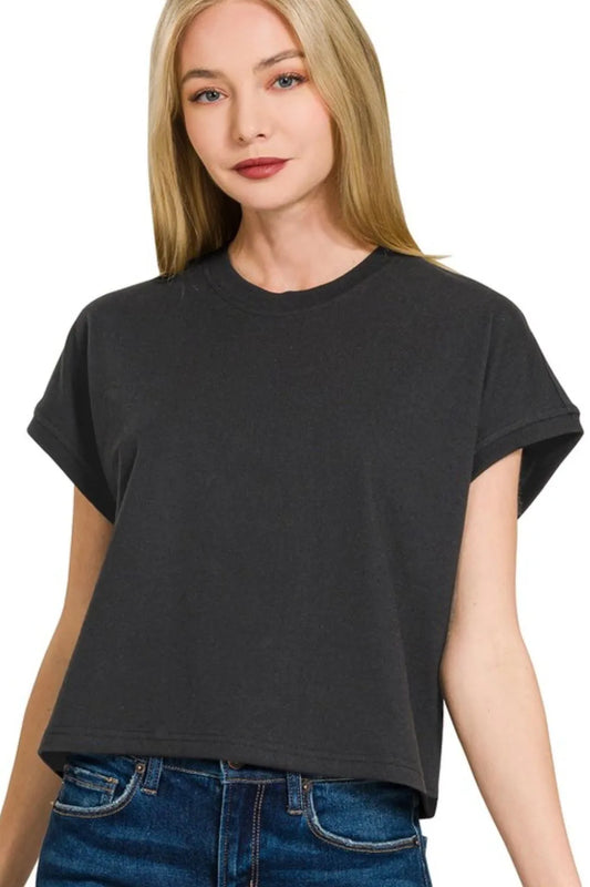 Zenana Premium Cotton Relaxed Crop Tee BLACK
