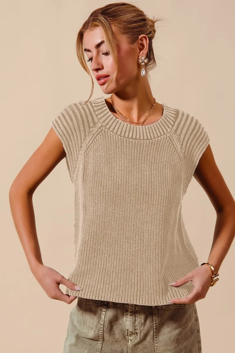 SO ME Mineral Washed Raglan Sleeveless Sweater Top VINTAGE TAUPE