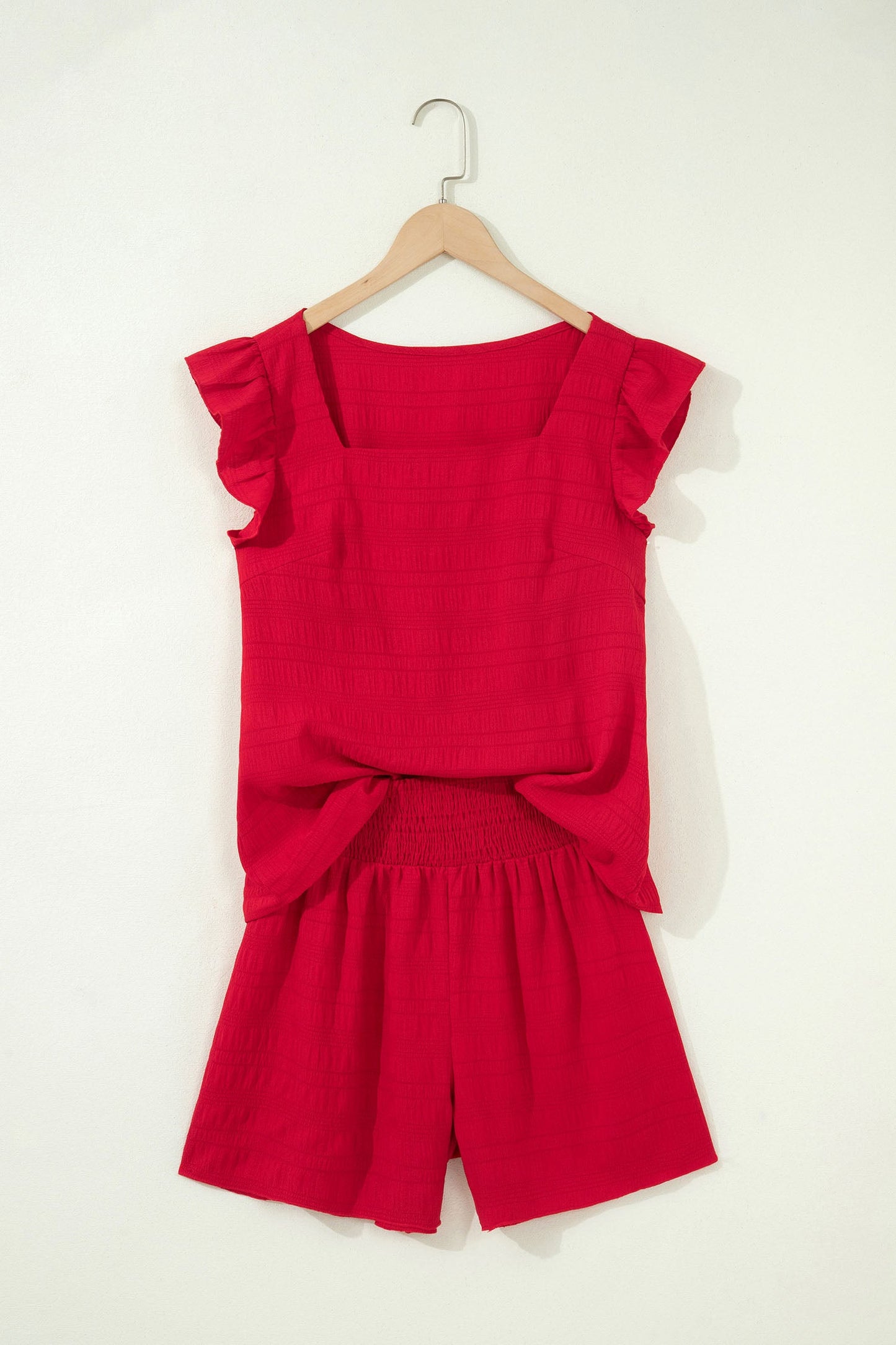 Solid Textured Square Neck Top & Shorts Set