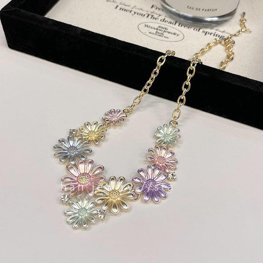 Alloy Rhinestone Daisy Necklace Gold One Size