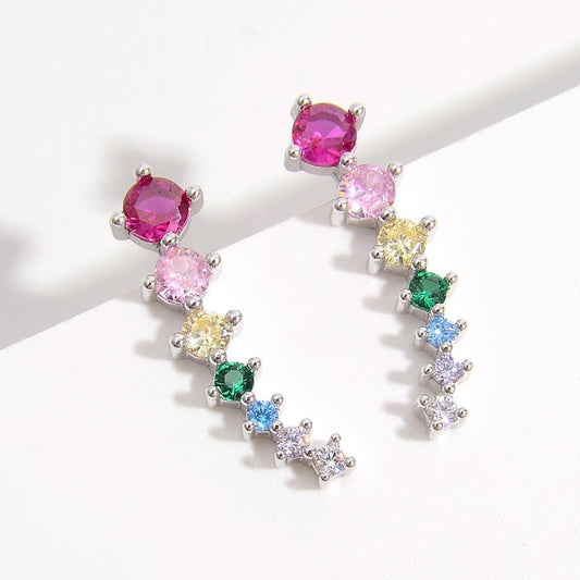 925 Sterling Silver Inlaid Zircon Earrings Silver One Size