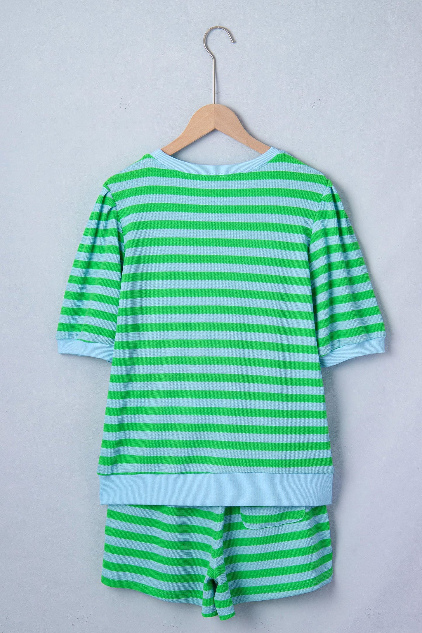 Stripe Puff Sleeve T-Shirt & Drawstring Shorts Set