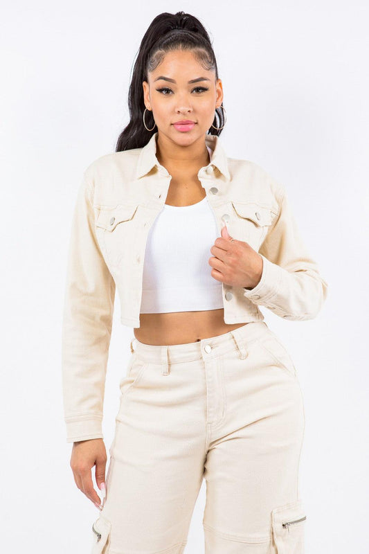 American Bazi Laced Back Cropped Jacket Ivory