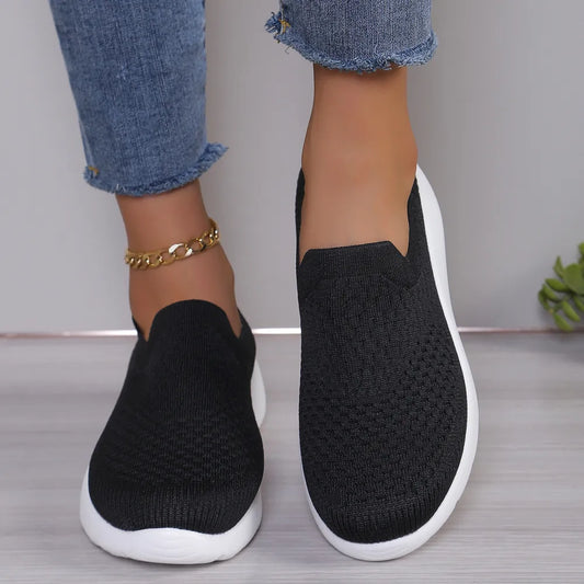 Breathable Round Toe Mesh Slip-On Black