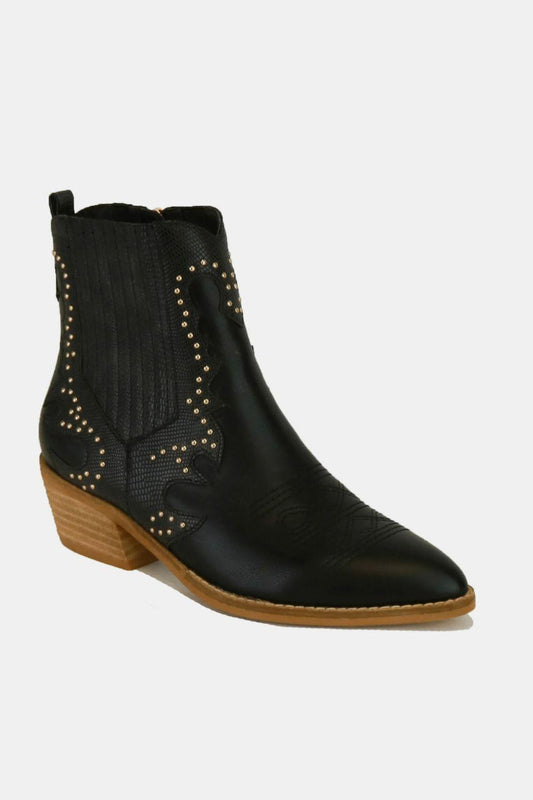 Beast Fashion Studded Detail Point Toe Boots Black