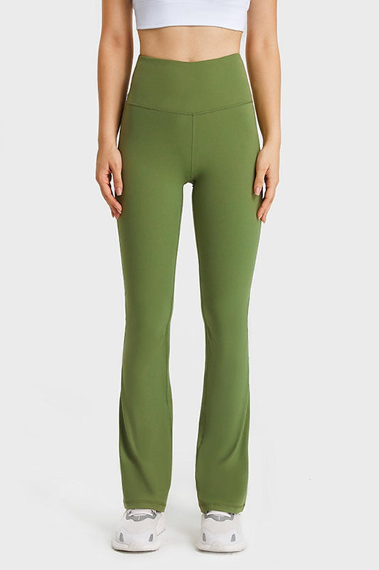 Millennia Elastic Waist Flare Yoga Pants Green