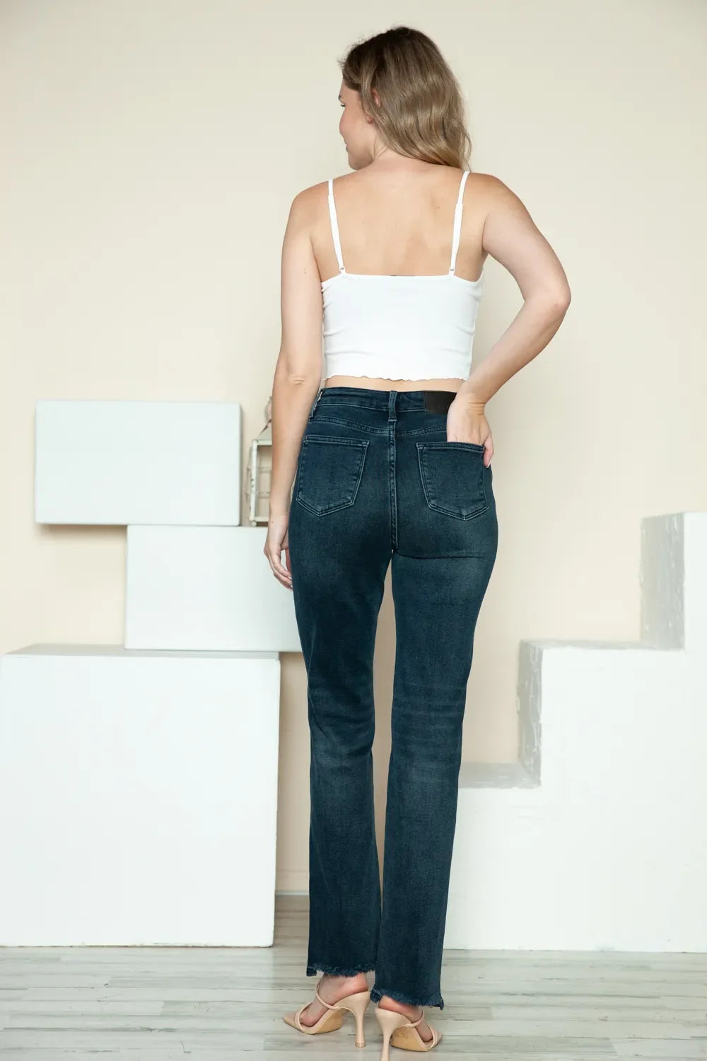 Judy Blue Full Size Button Fly Raw Hem Straight Jeans