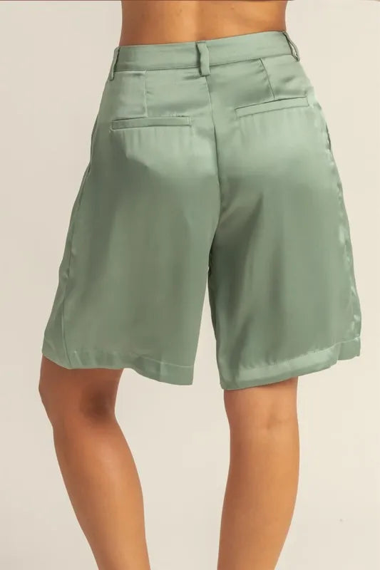 HYFVE High-Waist Pleated Satin Shorts