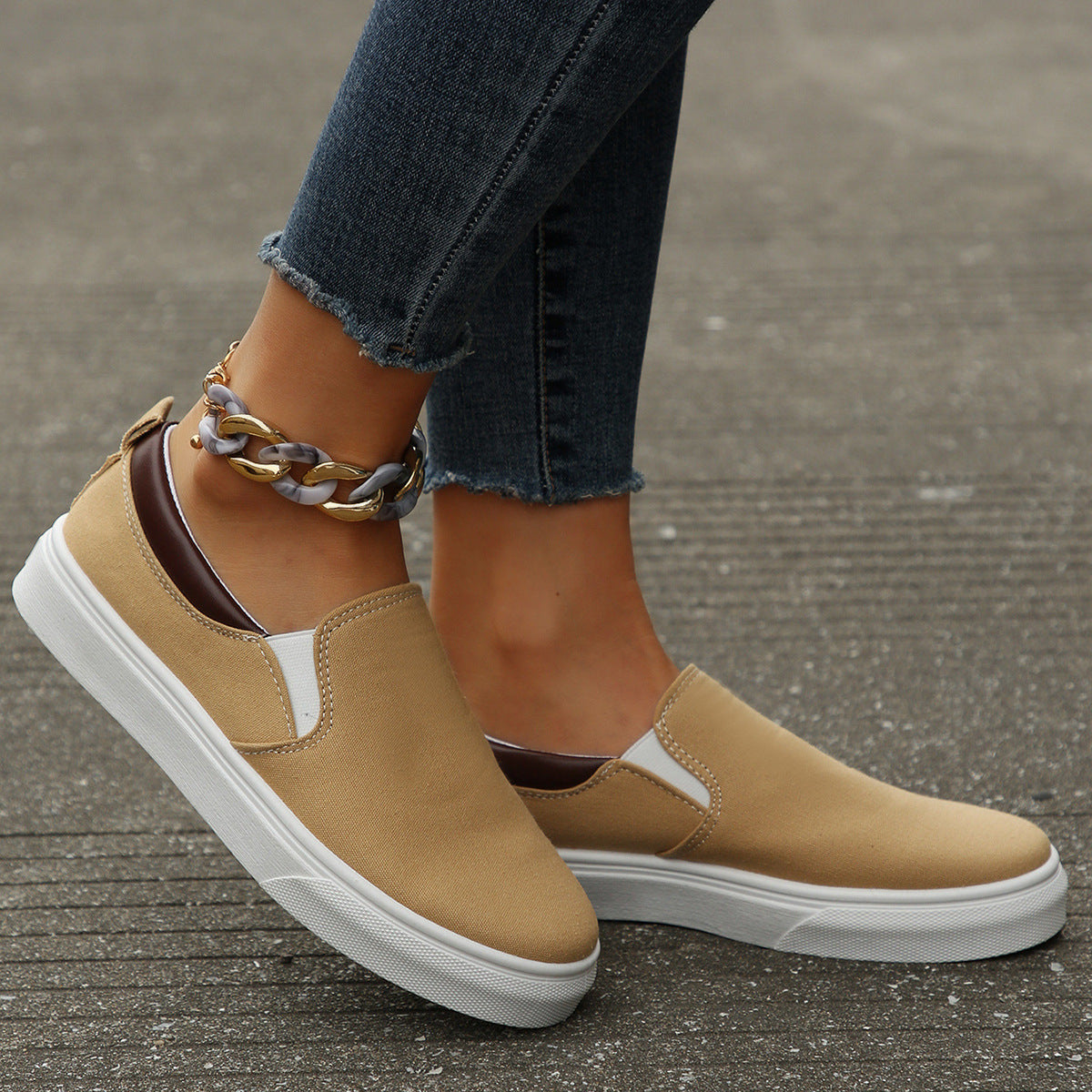 Women's Slip-On Flat Loafers | Color-Block Round Toe Casual Shoes