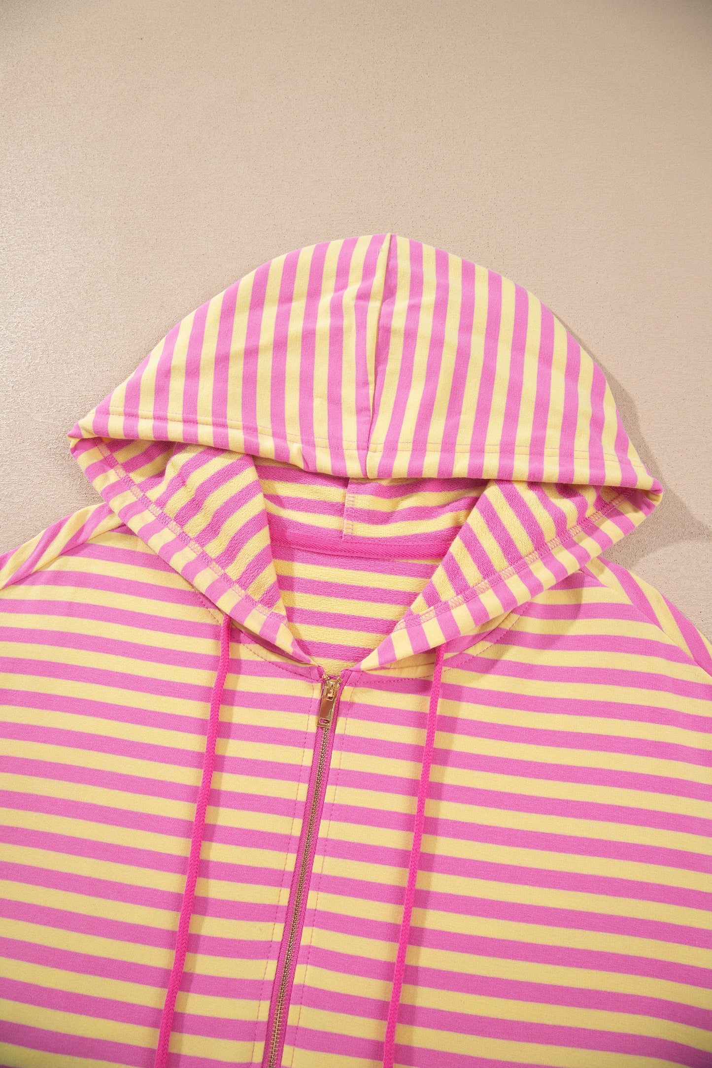 Stripe Long Sleeve Zip-Up Hoodie & Shorts Set