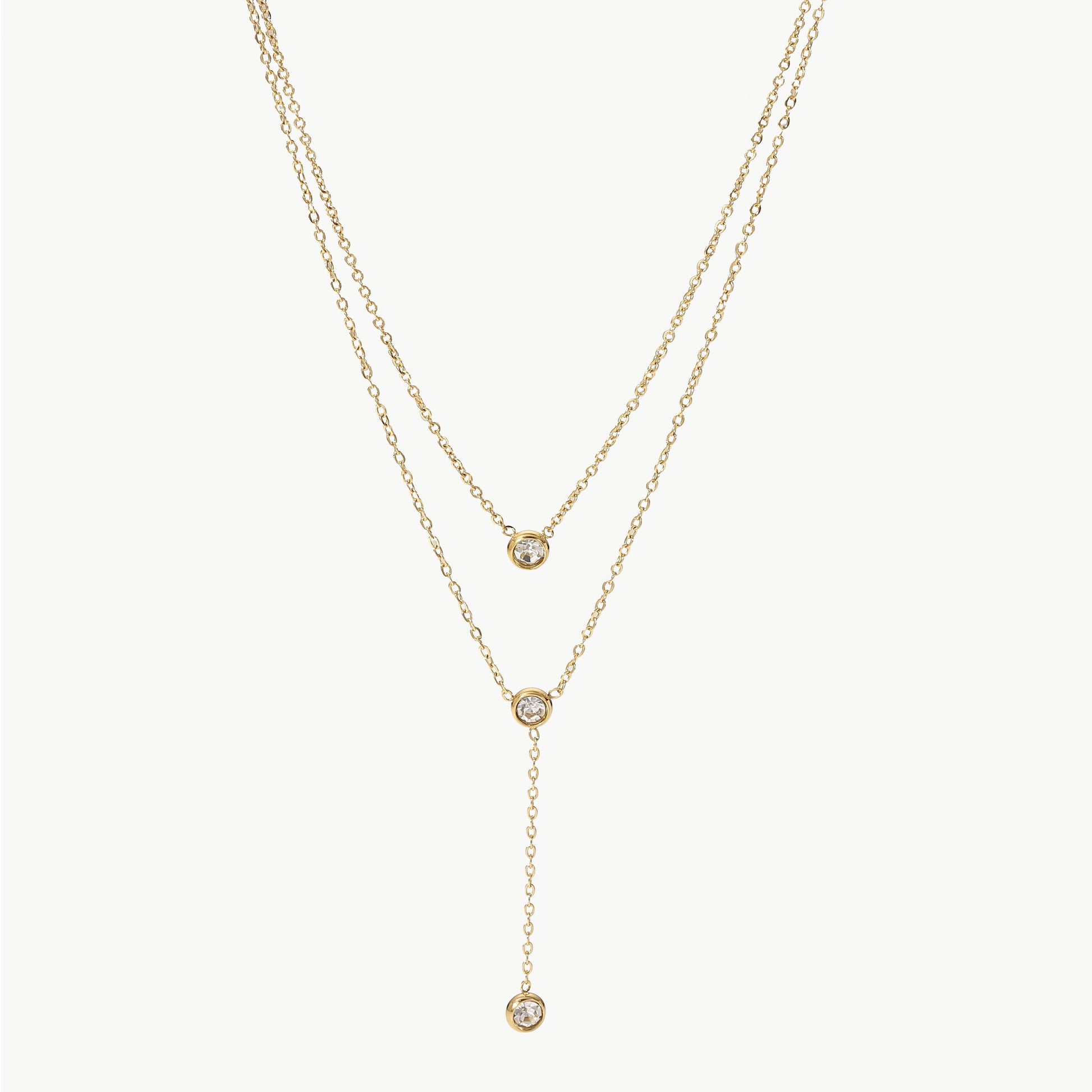 Stainless Steel Zircon Double-Layered Necklace Gold One Size