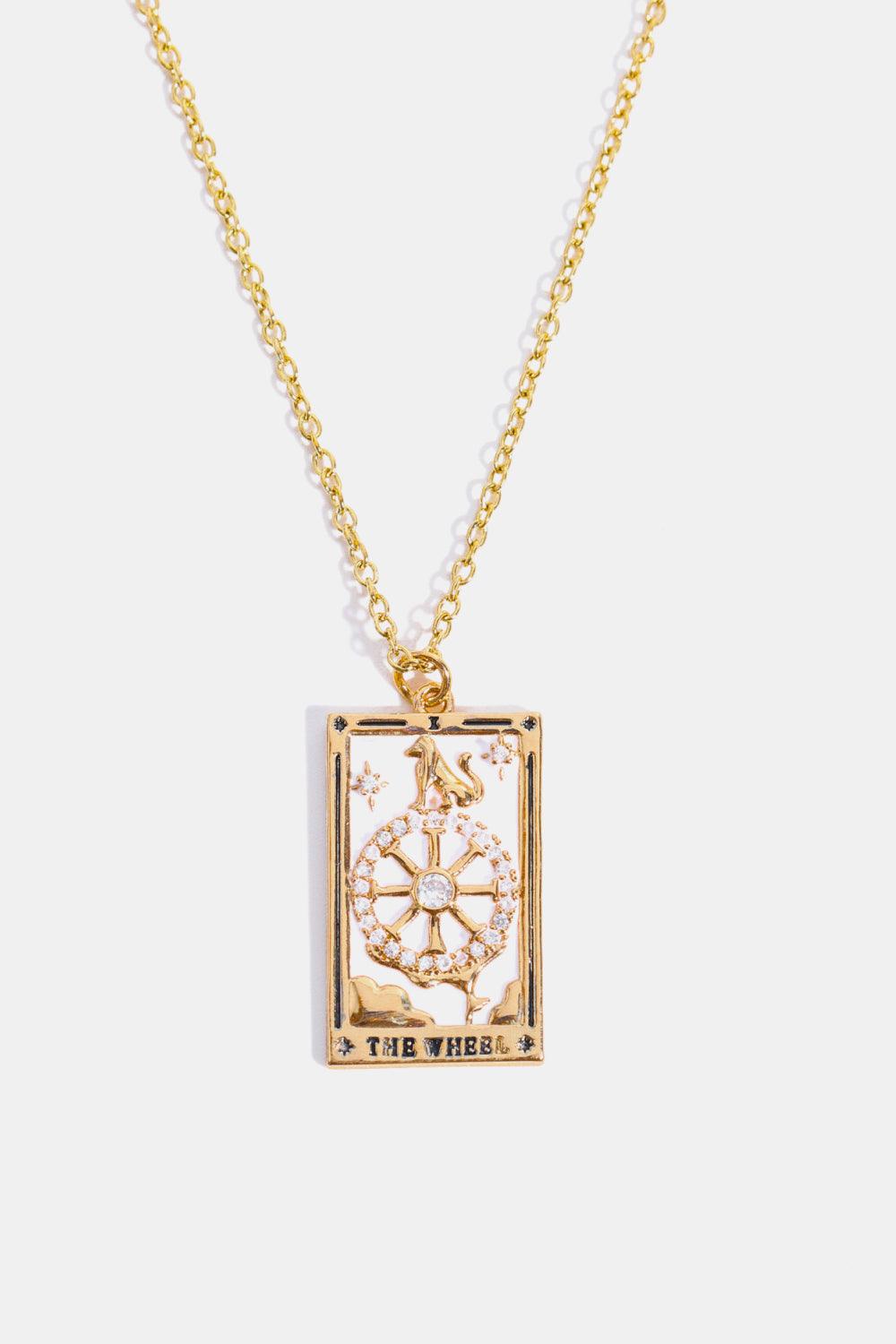 Tarot Card Pendant Stainless Steel Necklace THE WHEEL Printed One Size