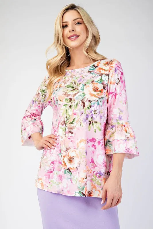 Celeste Full Size Floral Layering Tops with None Slip Sleeves Plus Size PINK FLORAL