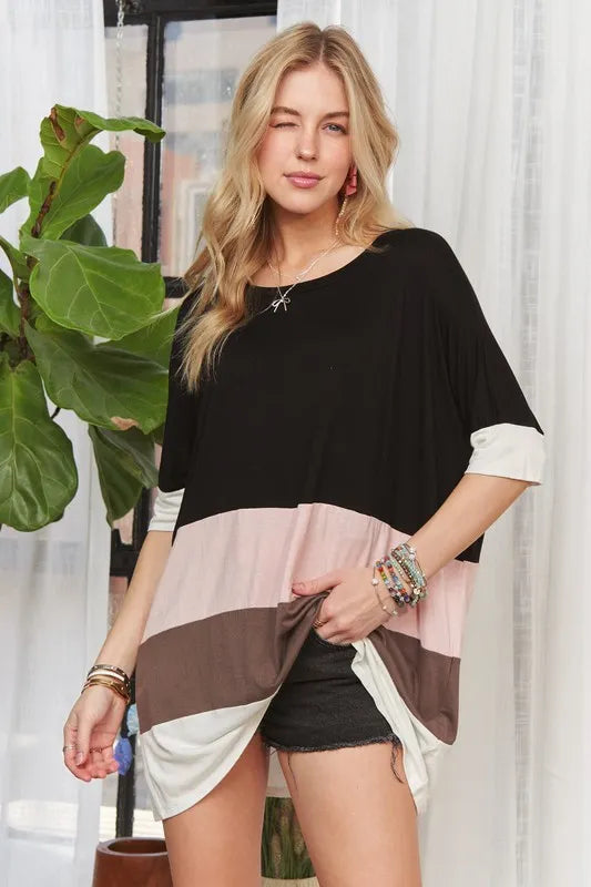 ADORA Color Block Round Neck Half Sleeve T-Shirt