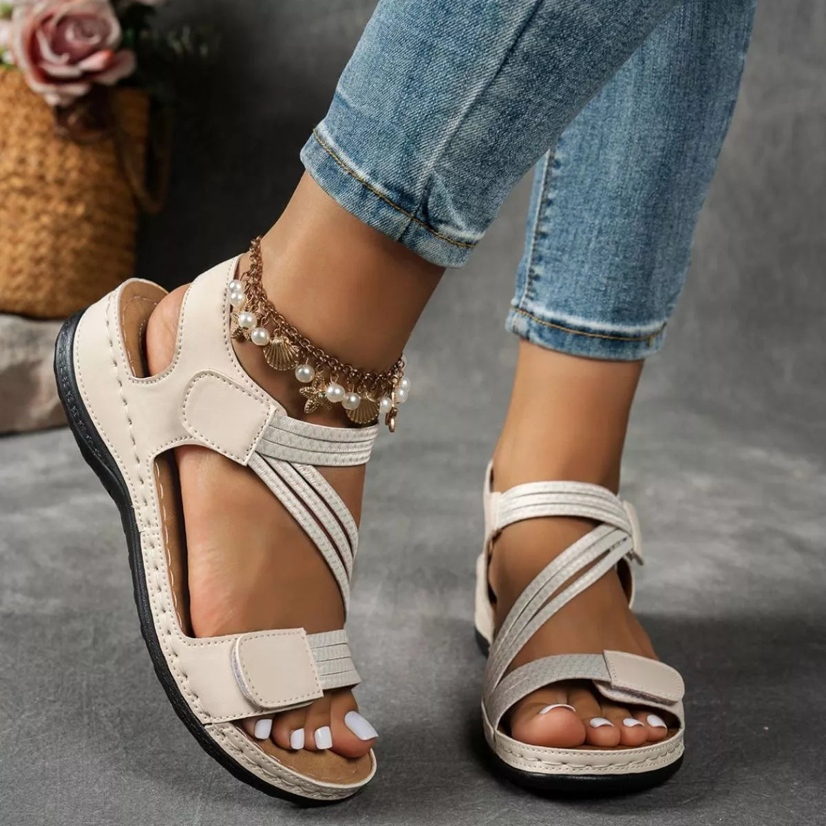 Open Toe Wedge Ankle Strap Sandals