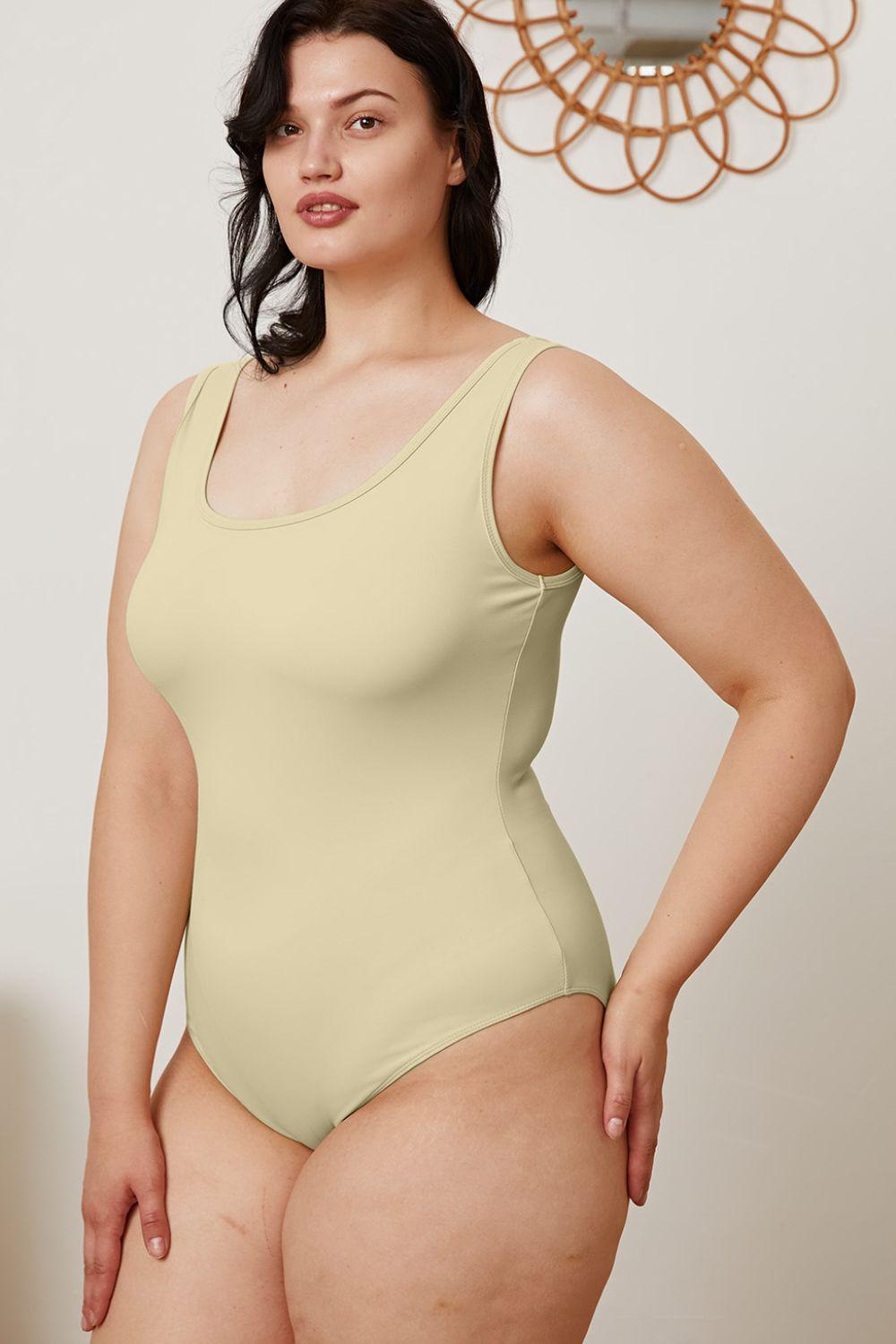 Basic Bae Full Size Square Neck Sleeveless Bodysuit Beige