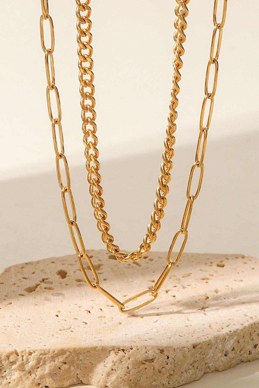 18K Gold Plated Layered Chain Necklace Gold One Size