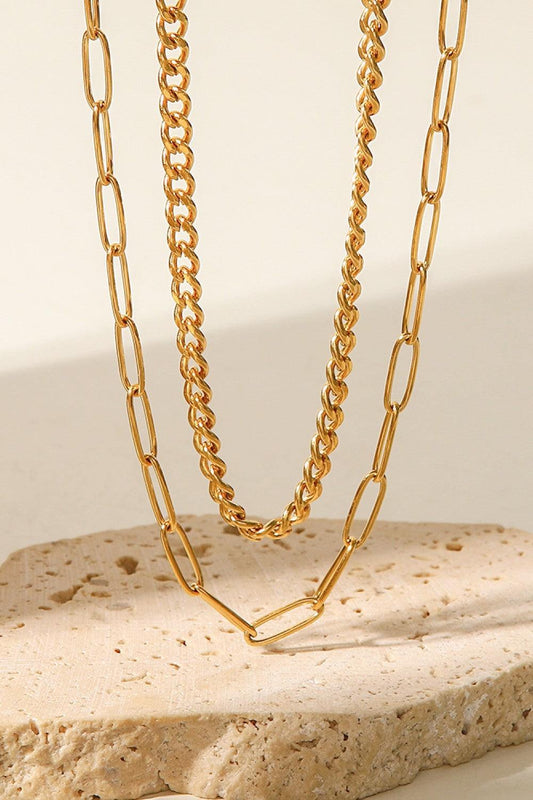 18K Gold Plated Layered Chain Necklace Gold One Size