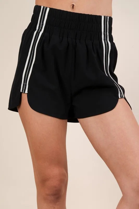 VERY J Striped Trim Detail Activewear Shorts Black