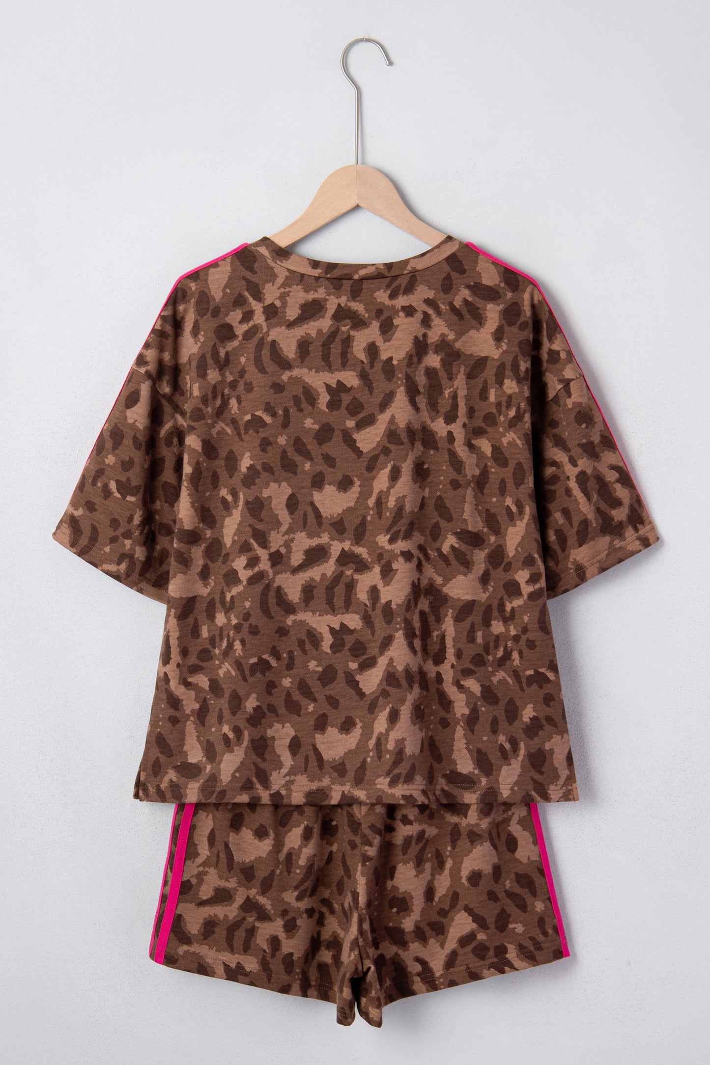 Leopard Contrast Stripe Tee & Shorts Set