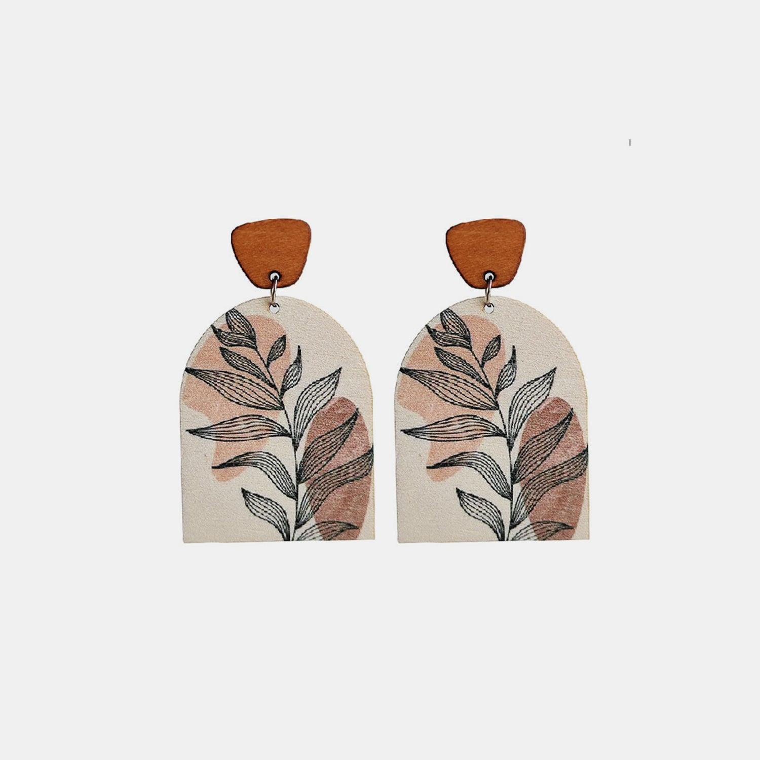 Geometrical Shape Wooden Drop Earrings Apricot One Size