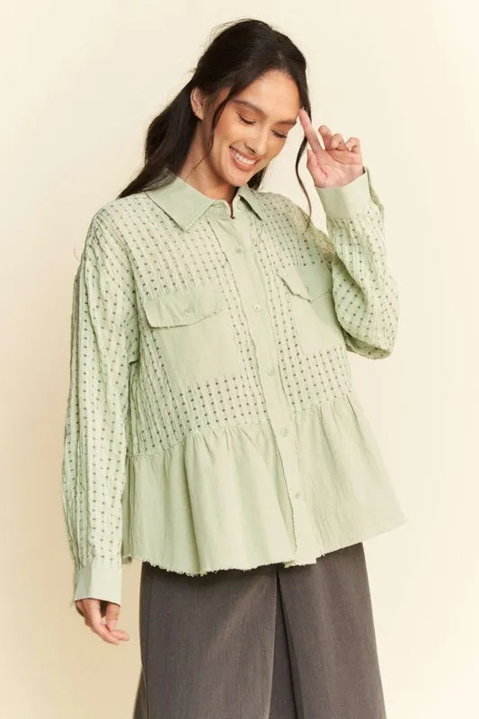 Davi & Dani Garment Washed Jacquard Button Front Shirt