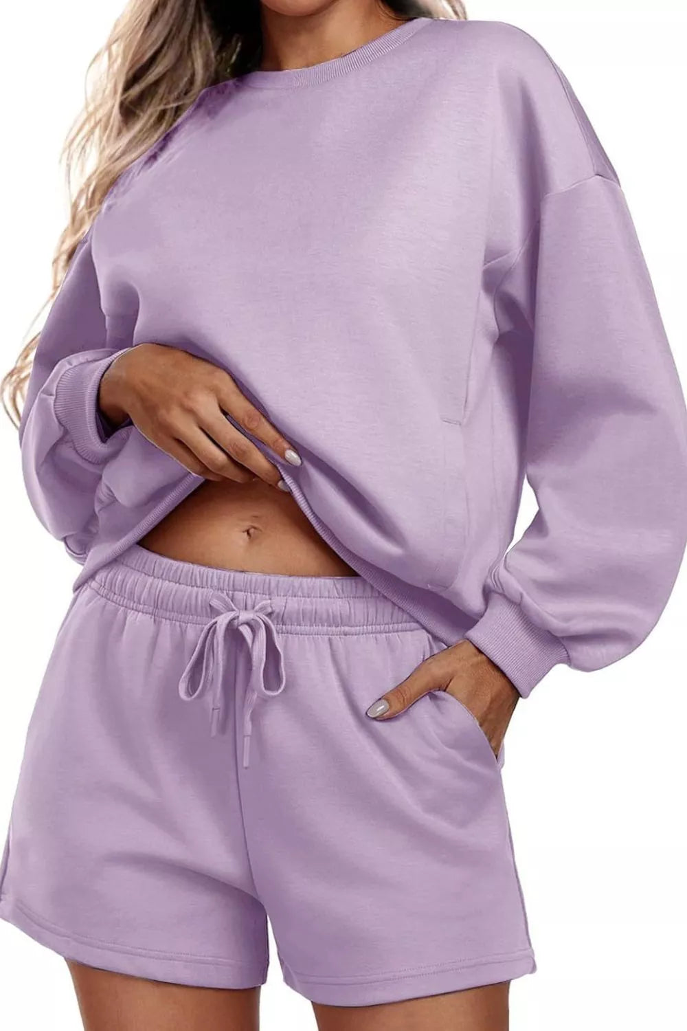 Round Neck Sweatshirt and Shorts Set