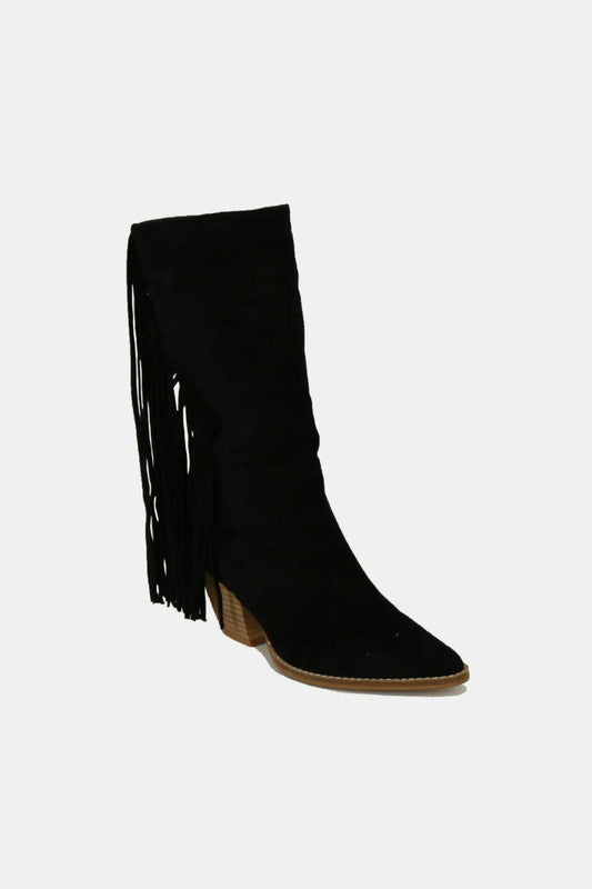 Beast Fashion Suede Fringe Point Toe Boots Black
