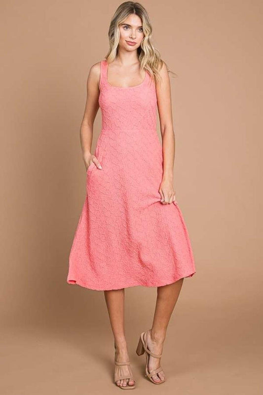 Culture Code Texture Square Neck Tank Dress with Pockets HAPPYPINK
