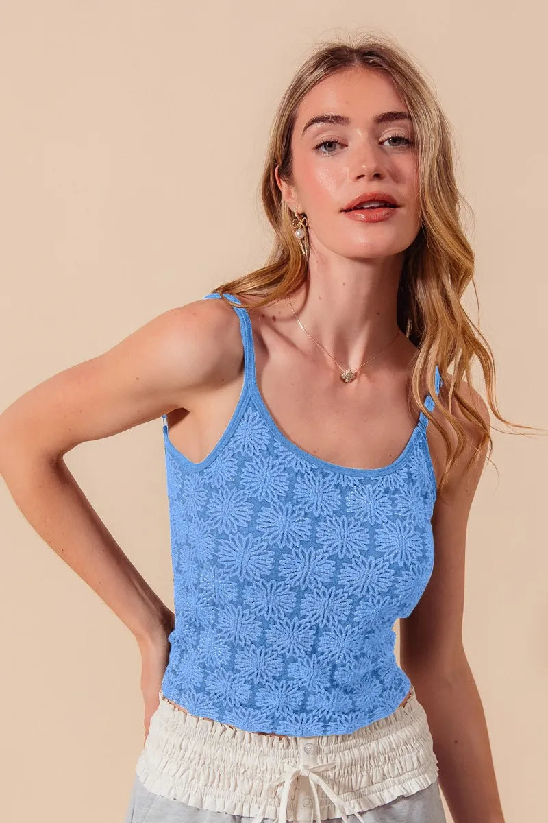 SO ME Two Tone Floral Seamless Tank Top 2TONE DENIM