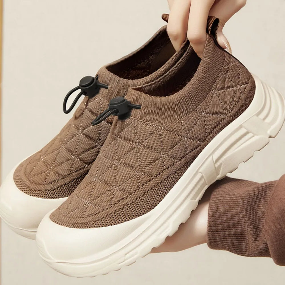 Drawstring Mesh Round Toe Sneakers Brown