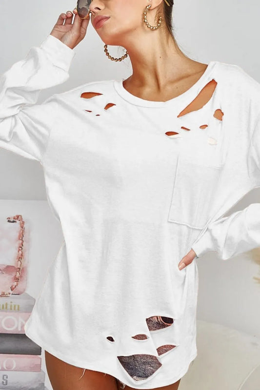 BiBi Triblend with Laser Cut Detailed T-Shirt OFF WHITE