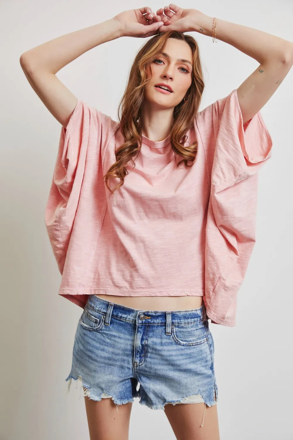 HEYSON Full Size Garment-Dyed Boat Neck Oversized Top Pink