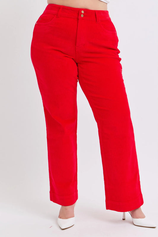 Judy Blue Plus Size High Waist Corduroy Trouser Wide Ruby