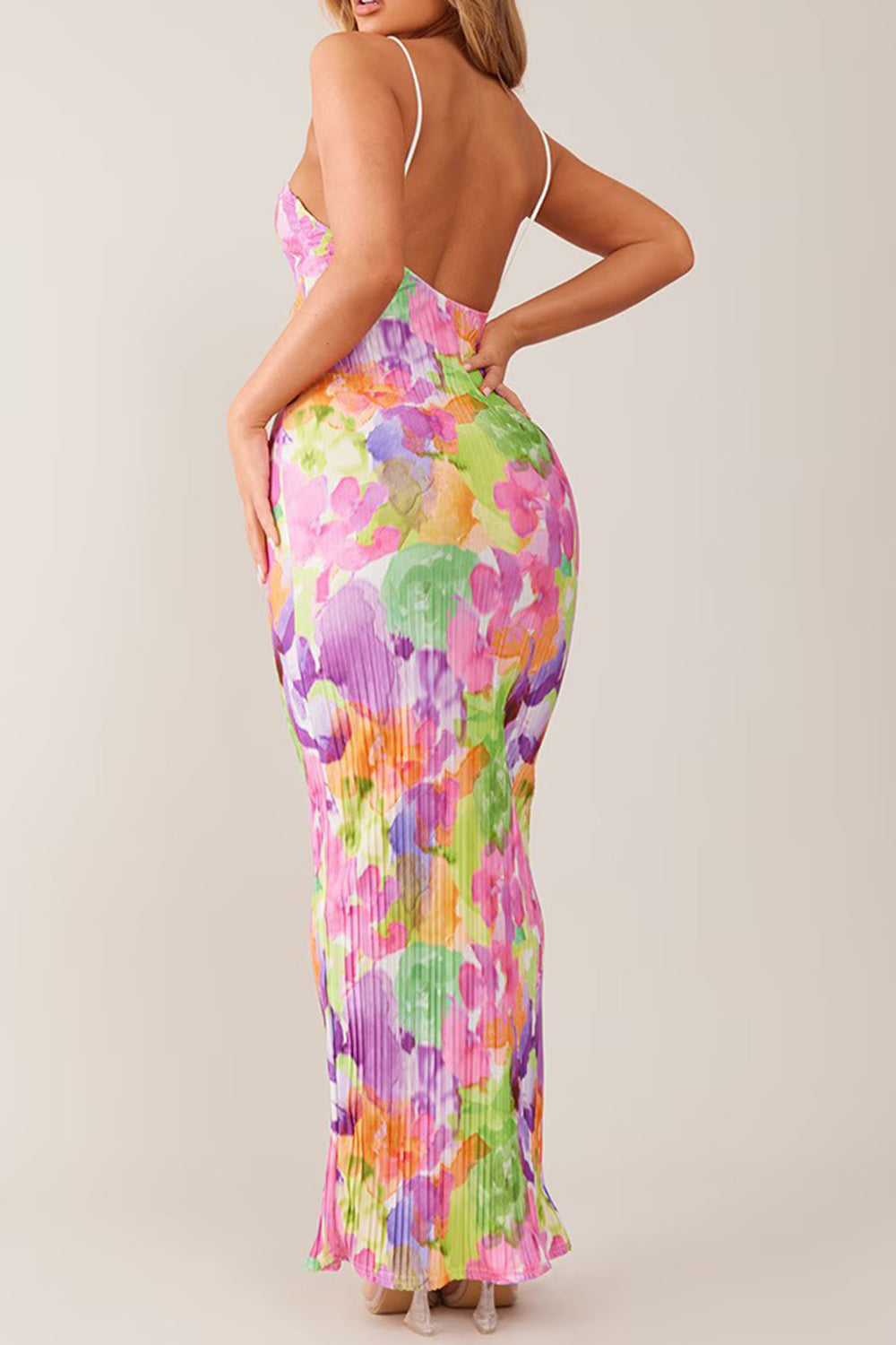 Backless Printed Maxi Cami Dress
