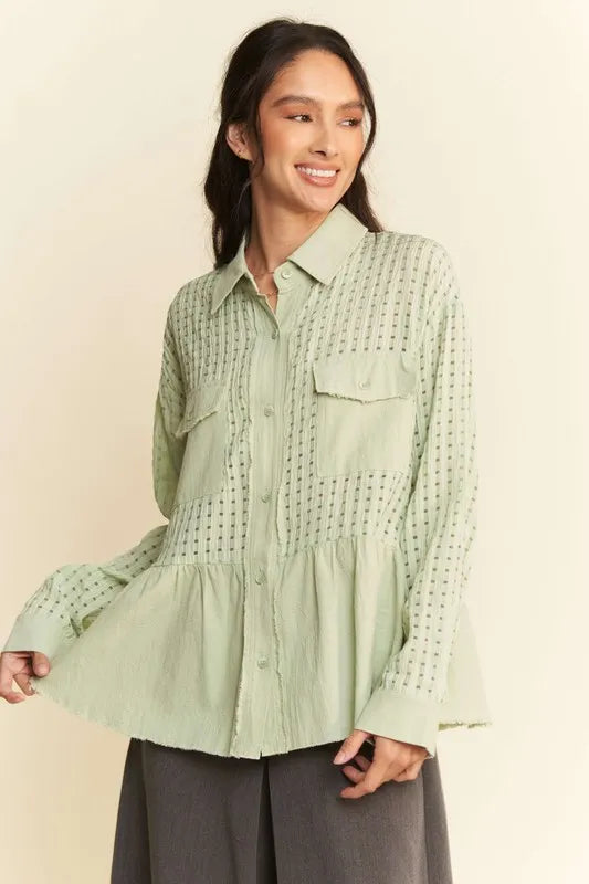 Davi & Dani Garment Washed Jacquard Button Front Shirt