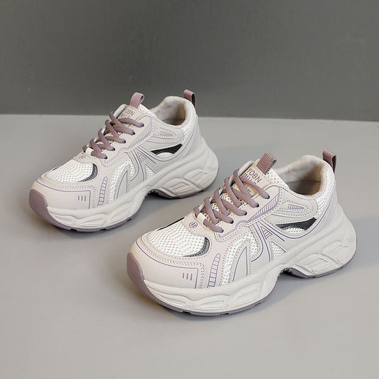 Mesh Lace Up Round Toe Platform Athletic Dusty Pink