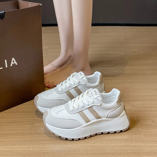 Side Striped Lace Up Platform Athletic Sneakers