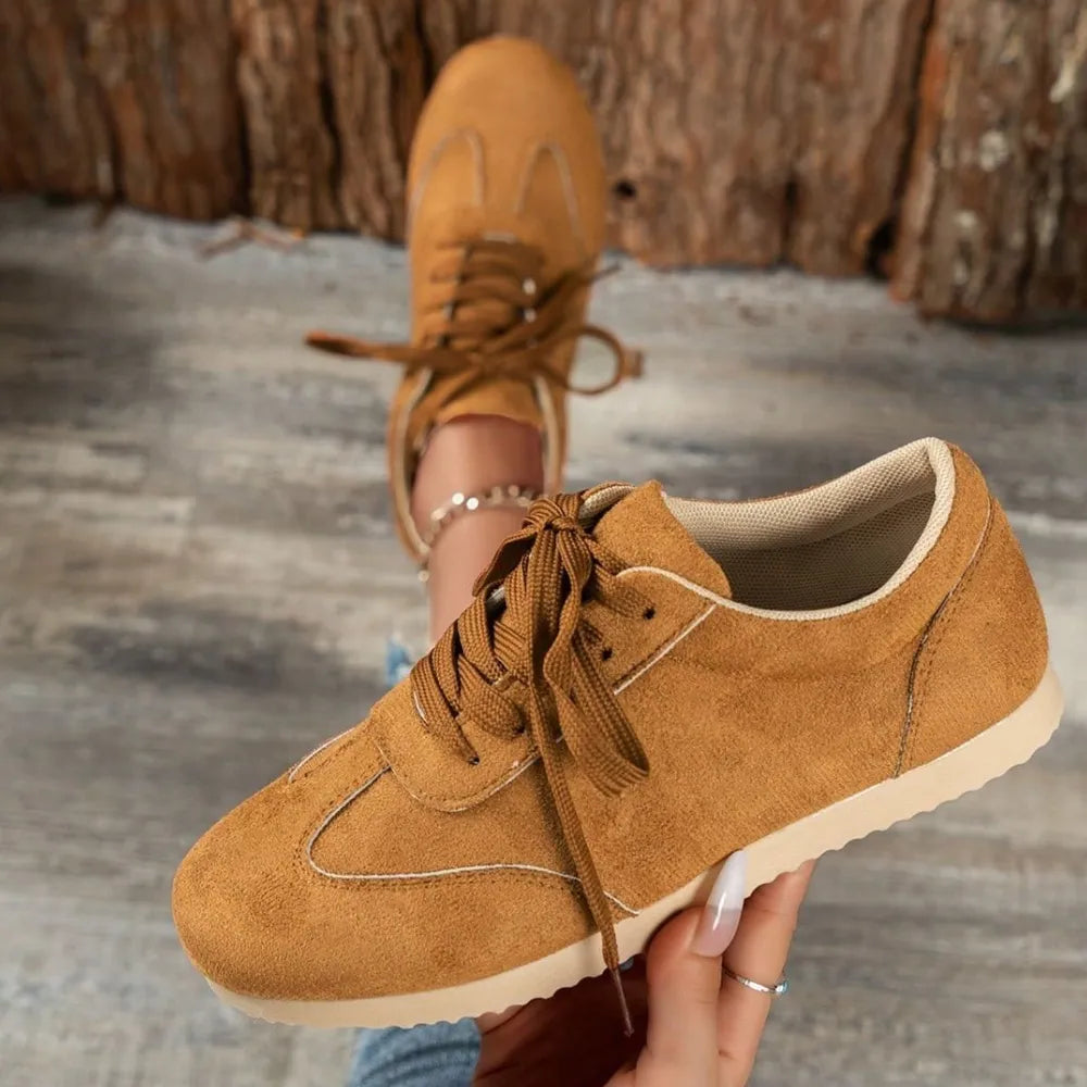 Lace Up Round Toe Sneakers Caramel