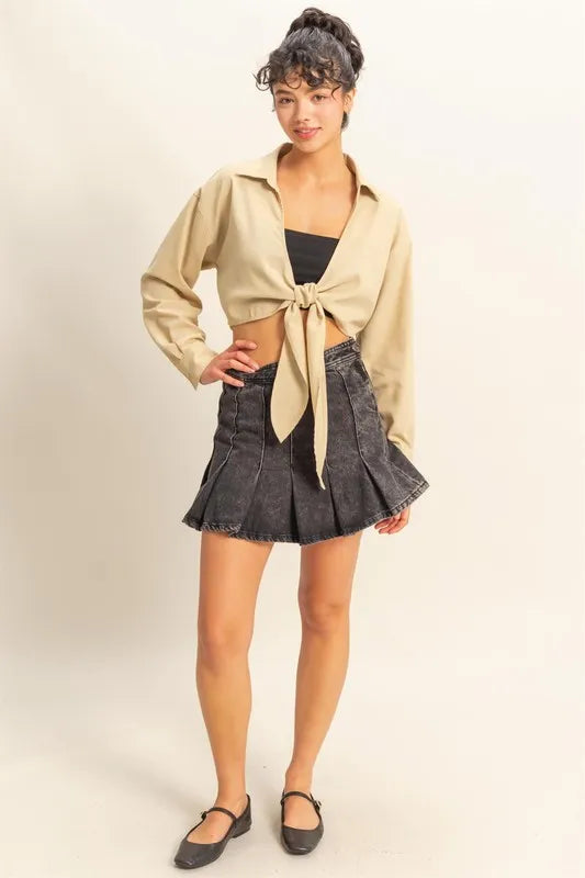 HYFVE Washed Tie Front Crop Top