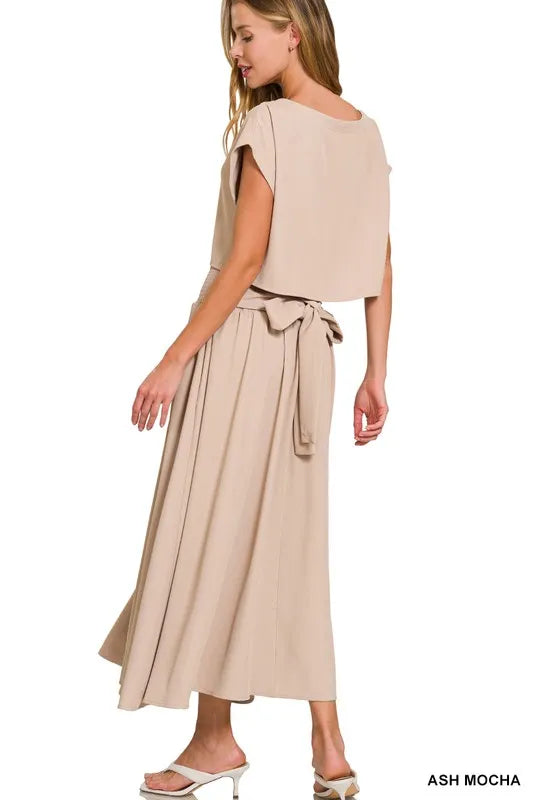 Zenana Heavy Woven Span Crop Tee & Skirt Set
