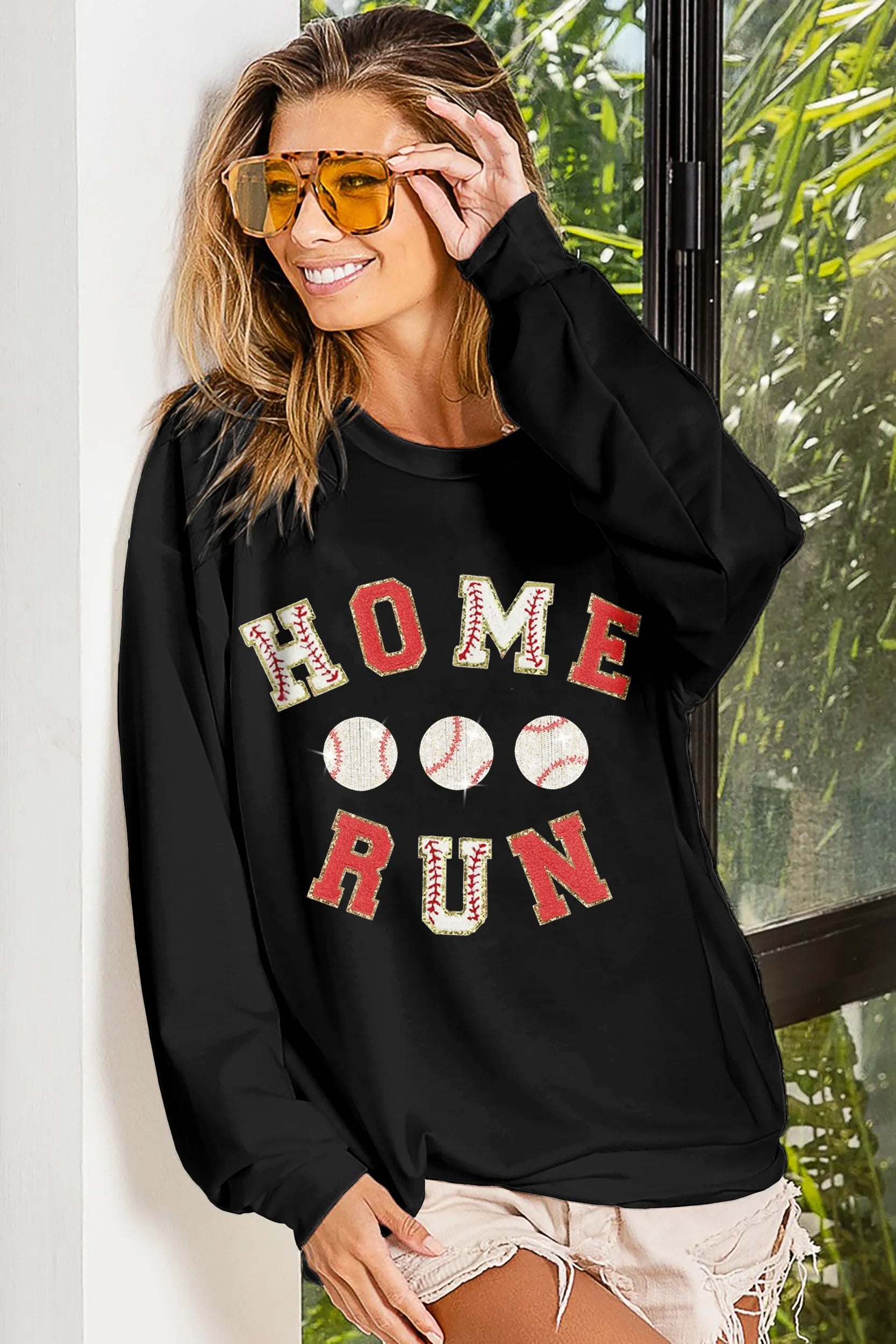 BiBi Baseballs Homerun Patches French Terry Sweatshirt BLACK RED
